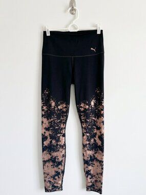 PUMA Women's High Rise Leggings Black Gold Metallic Pattern Size S